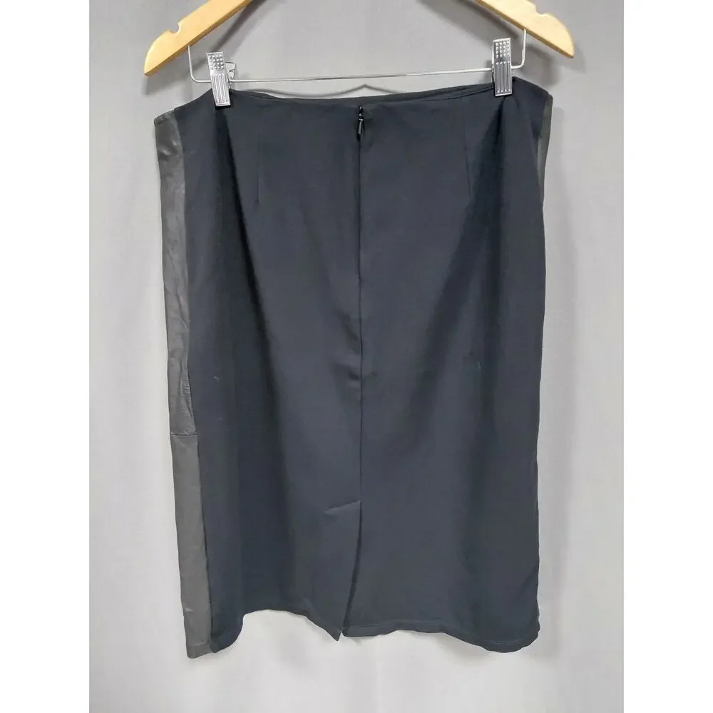 Eileen Fisher Leather Knit Pencil Knee Length Stretch Skirt Women Size L
